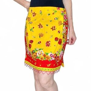 Vintage Y2K Boston Proper Red Yellow Floral Beaded Mini Skirt
